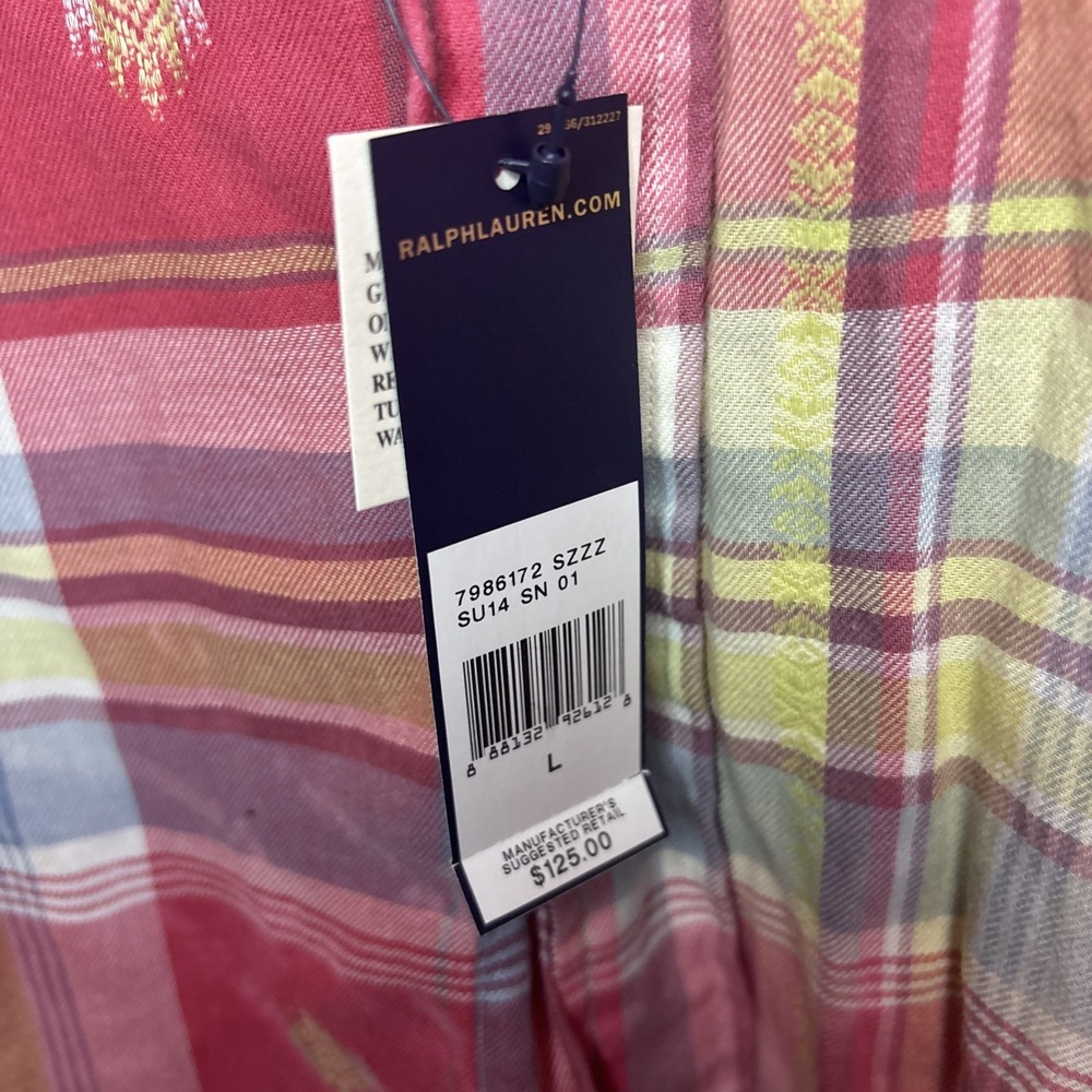 Vintage Polo Ralph Lauren Roll Tab Sleeve Shirt Pink Plaid Mens Large - Picture 16 of 16